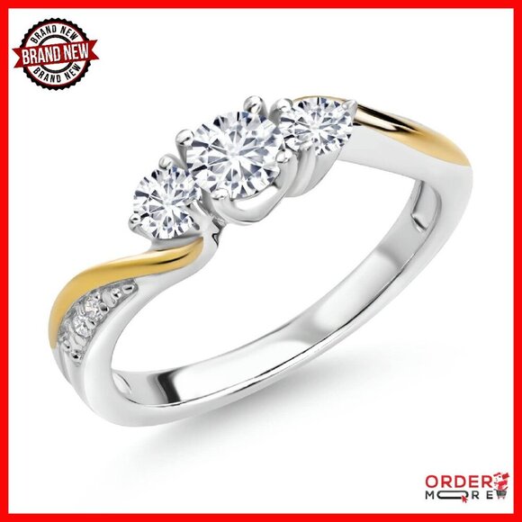Lab Grown Diamond 3-Stone Engagement Ring 0.50 CTTW Sterling Silver 10K Gold